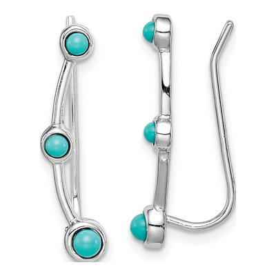 Sterling Silver Lab-Created Turquoise Ear Climber Threader Earrings