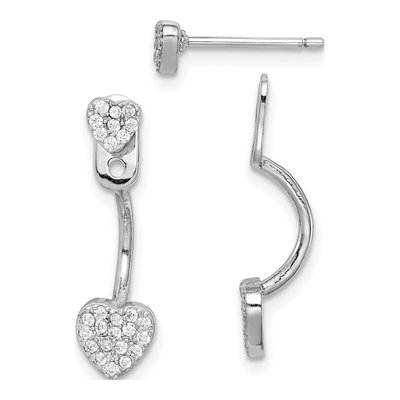 Sterling Silver CZ Heart Jacket Dangle Earrings