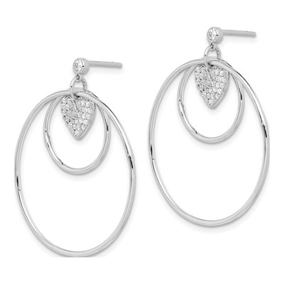 Sterling Silver CZ Heart Double Circle Dangle Earrings – view 3