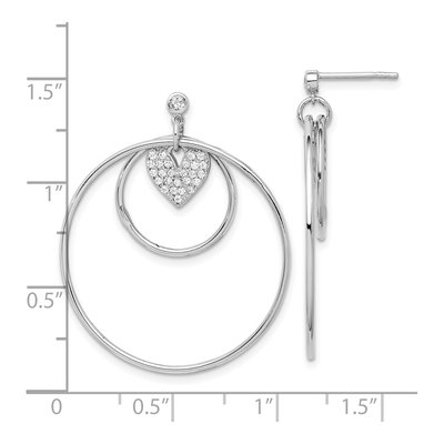 Sterling Silver CZ Heart Double Circle Dangle Earrings – view 5
