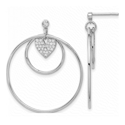 Sterling Silver CZ Heart Double Circle Dangle Earrings