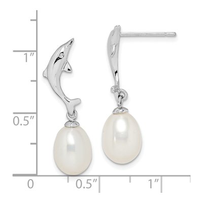 Sterling Silver Freshwater Cultured Pearl Dolphin Dangle Earrings – view 5