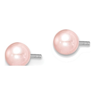 Sterling Silver Round Pink Freshwater Cultured Pearl Girls' Stud Earrings – view 3