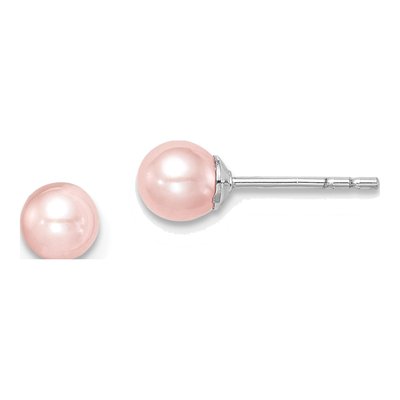 Sterling Silver Round Pink Freshwater Cultured Pearl Girls' Stud Earrings