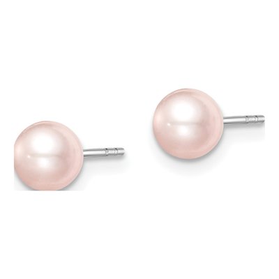 Sterling Silver Round Pink Freshwater Cultured Pearl Girls' Stud Earrings – view 2