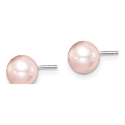 Sterling Silver Round Pink Freshwater Cultured Pearl Girls' Stud Earrings – view 2