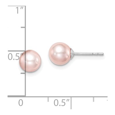 Sterling Silver Round Pink Freshwater Cultured Pearl Girls' Stud Earrings – view 4