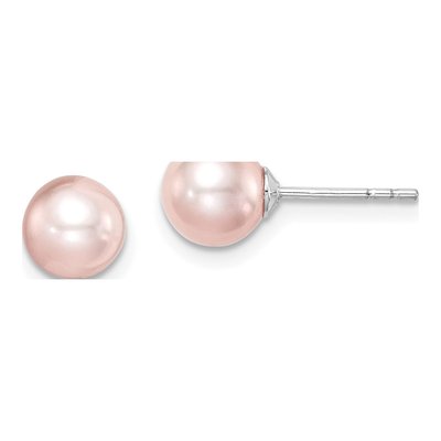 Sterling Silver Round Pink Freshwater Cultured Pearl Girls' Stud Earrings