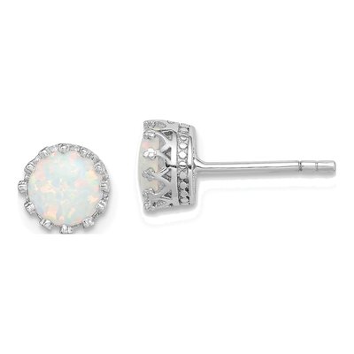 Sterling Silver 6mm Round Lab-Created Opal Stud Earrings