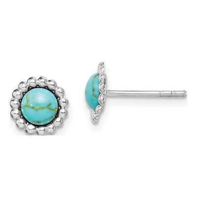 Sterling Silver Lab-Created Turquoise Stud Earrings
