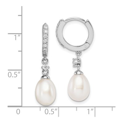 Sterling Silver 29mm Freshwater Cultured Pearl & CZ Huggie Hoop Earrings – view 4