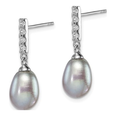 Sterling Silver Grey Freshwater Cultured Pearl & CZ Dangle Earrings – view 3