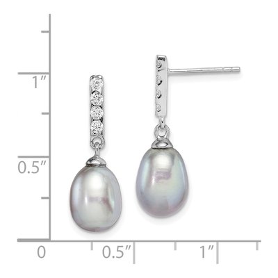 Sterling Silver Grey Freshwater Cultured Pearl & CZ Dangle Earrings – view 5