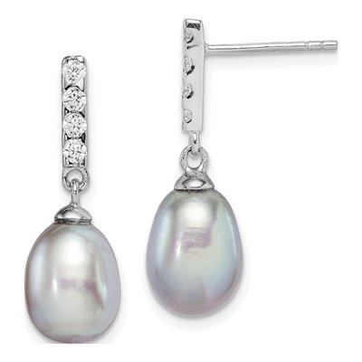 Sterling Silver Grey Freshwater Cultured Pearl & CZ Dangle Earrings