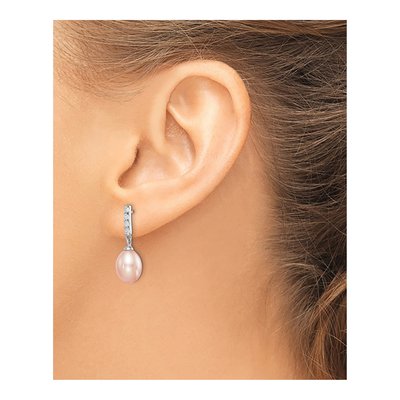 Sterling Silver Pink Freshwater Cultured Pearl & CZ Teardrop Dangle Earrings – view 3