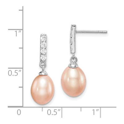 Sterling Silver Pink Freshwater Cultured Pearl & CZ Teardrop Dangle Earrings – view 4
