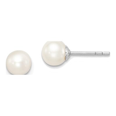Sterling Silver Round Freshwater Cultured Pearl Stud Earrings