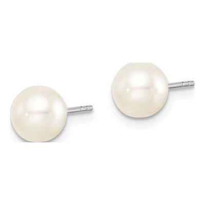 Sterling Silver Round Freshwater Cultured Pearl Girls' Stud Earrings – view 2