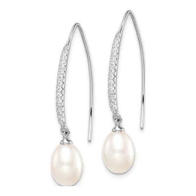 Sterling Silver Freshwater Cultured Pearl & CZ Threader Earrings – view 3