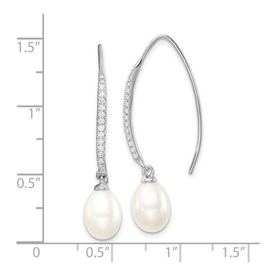 Sterling Silver Freshwater Cultured Pearl & CZ Threader Earrings – view 5