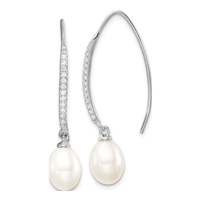 Sterling Silver Freshwater Cultured Pearl & CZ Threader Earrings