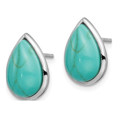 Sterling Silver Simulated Turquoise Teardrop Stud Earrings – view 3