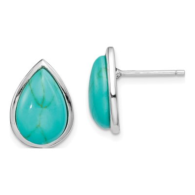 Sterling Silver Simulated Turquoise Teardrop Stud Earrings