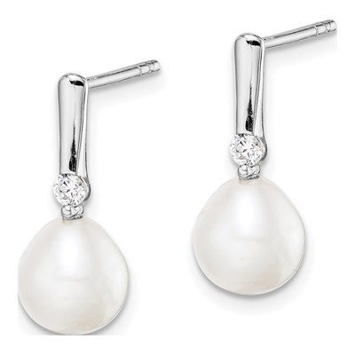 Sterling Silver Freshwater Cultured Pearl & CZ Dangle Earrings – view 3