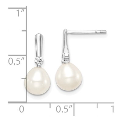 Sterling Silver Freshwater Cultured Pearl & CZ Dangle Earrings – view 5