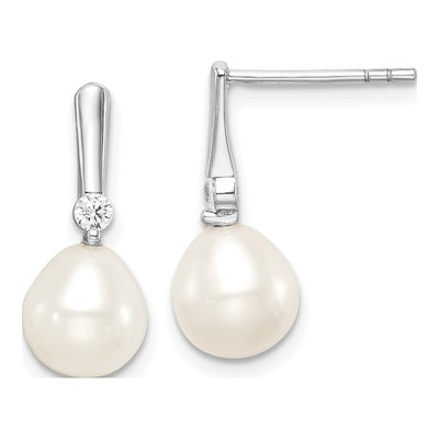 Sterling Silver Freshwater Cultured Pearl & CZ Dangle Earrings