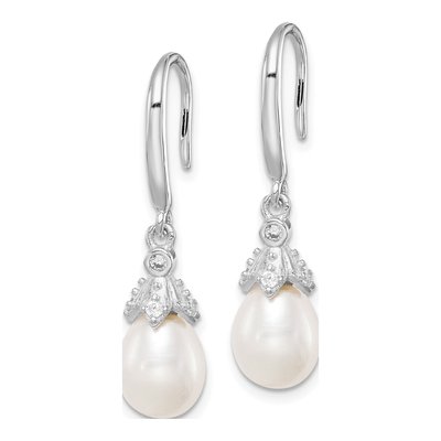 Sterling Silver Freshwater Cultured Pearl & CZ Dangle Earrings – view 3