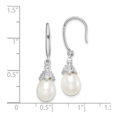 Sterling Silver Freshwater Cultured Pearl & CZ Dangle Earrings – view 5