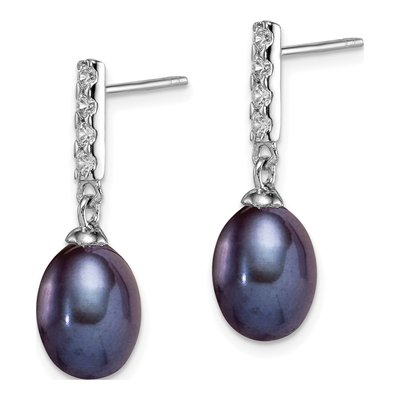 Sterling Silver Black Freshwater Cultured Pearl & CZ Dangle Earrings – view 2