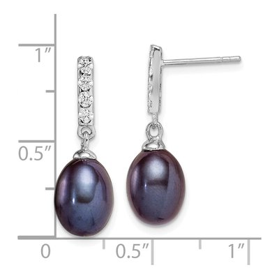 Sterling Silver Black Freshwater Cultured Pearl & CZ Dangle Earrings – view 4