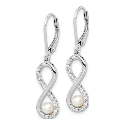 Sterling Silver Freshwater Cultured Pearl & CZ Infinity Leverback Earrings – view 3