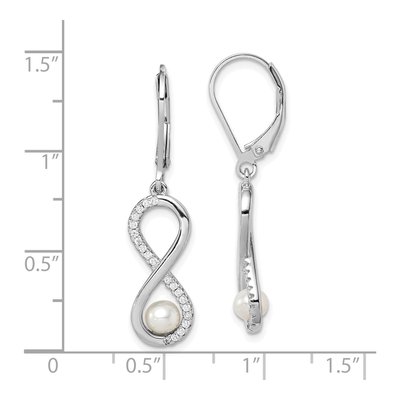 Sterling Silver Freshwater Cultured Pearl & CZ Infinity Leverback Earrings – view 5
