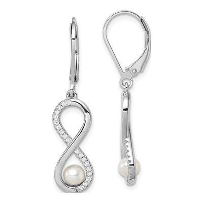 Sterling Silver Freshwater Cultured Pearl & CZ Infinity Leverback Earrings