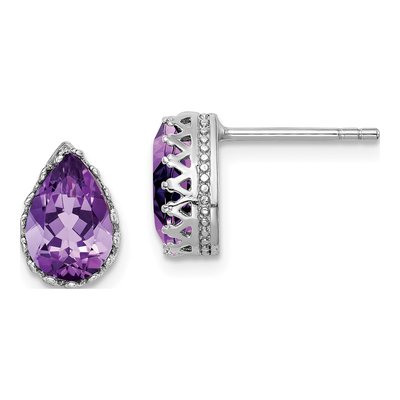 Sterling Silver Amethyst Pear Stud Earrings