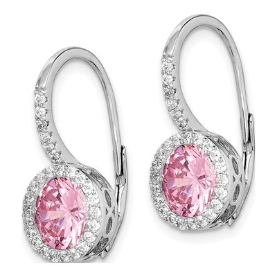 Sterling Silver CZ Halo Leverback Earrings – view 3