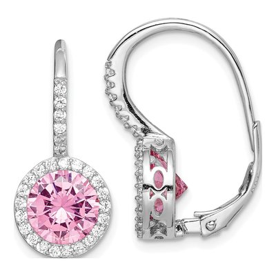 Sterling Silver CZ Halo Leverback Earrings
