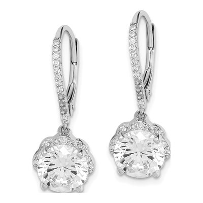 Sterling Silver CZ Flower Leverback Earrings – view 3