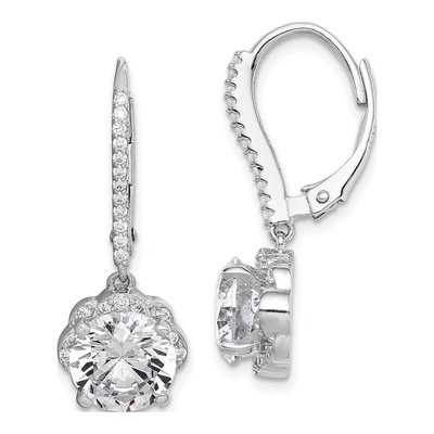 Sterling Silver CZ Flower Leverback Earrings