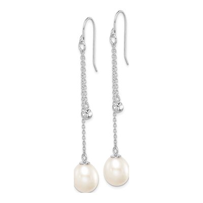 Sterling Silver Freshwater Cultured Pearl & CZ Dangle Earrings – view 3