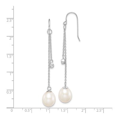 Sterling Silver Freshwater Cultured Pearl & CZ Dangle Earrings – view 5