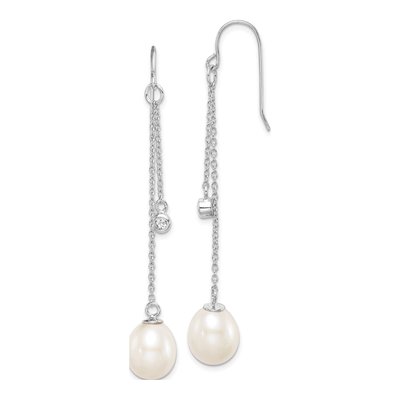 Sterling Silver Freshwater Cultured Pearl & CZ Dangle Earrings