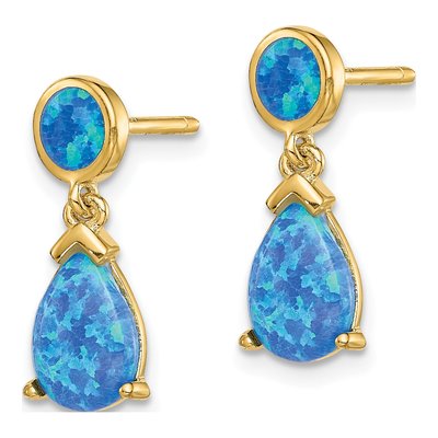 Gold-Plated Sterling Silver Lab-Created Opal Dangle Earrings – view 3