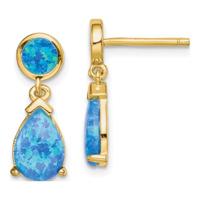 Gold-Plated Sterling Silver Lab-Created Opal Dangle Earrings
