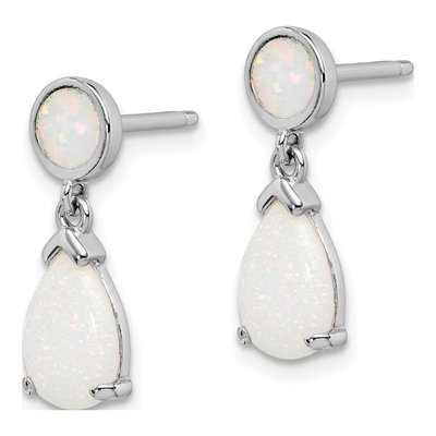 Sterling Silver Lab-Created Opal Teardrop Dangle Earrings – view 3