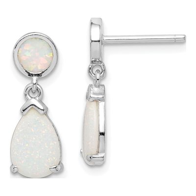 Sterling Silver Lab-Created Opal Teardrop Dangle Earrings