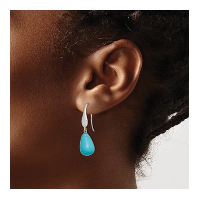 Sterling Silver Simulated Turquoise Teardrop Dangle Earrings – view 4